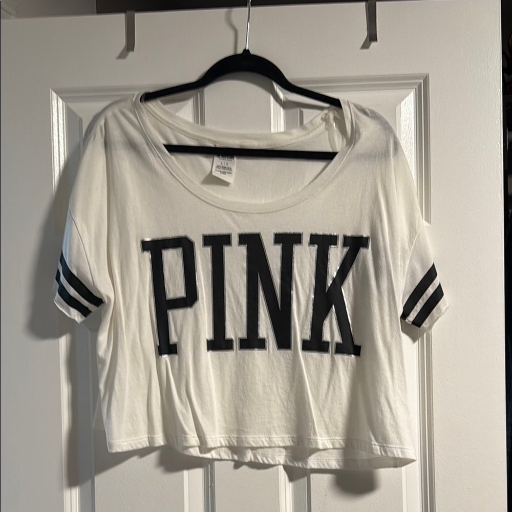 White Crop Top with Black Lettering